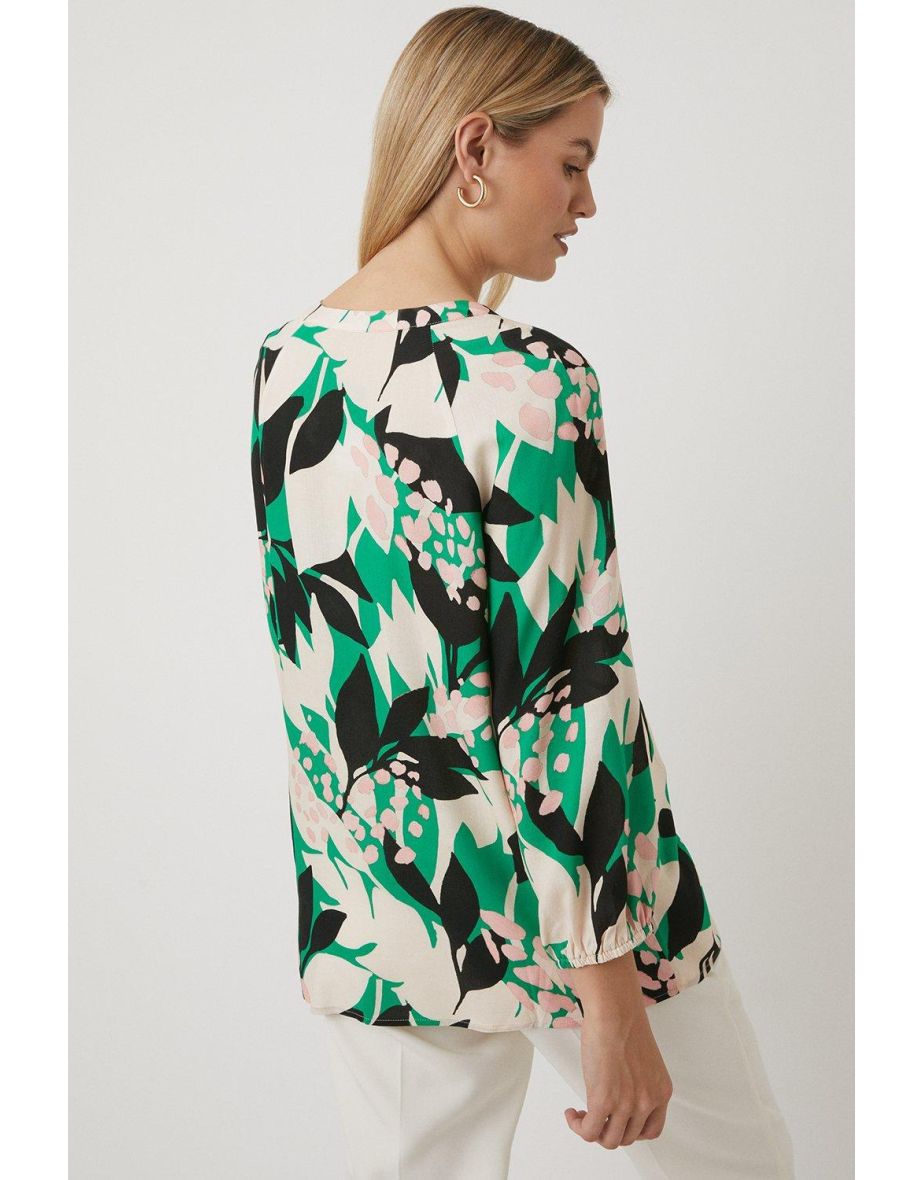 Tall Green Leaf Print Tie Detail Blouse - 2