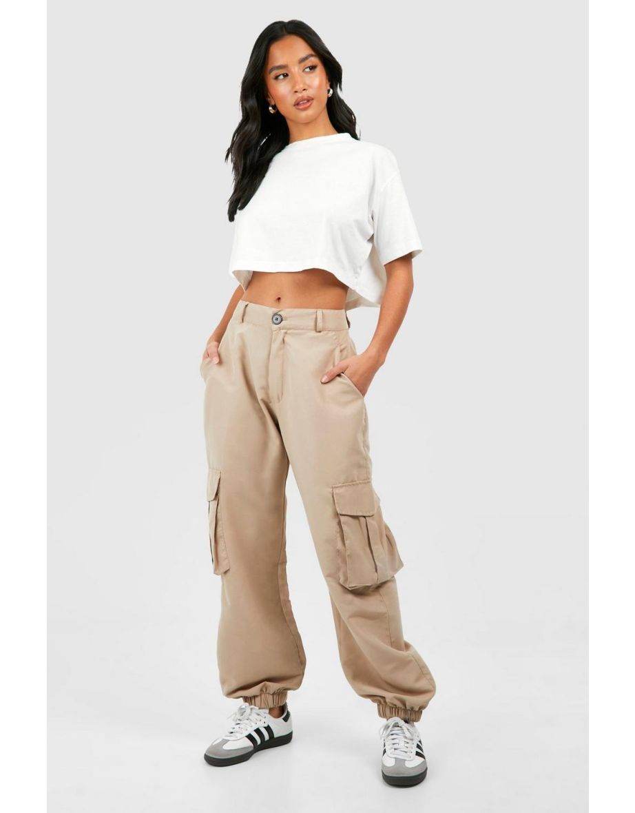 Petite Cuff Hem Twill Cargo Trouser - stone