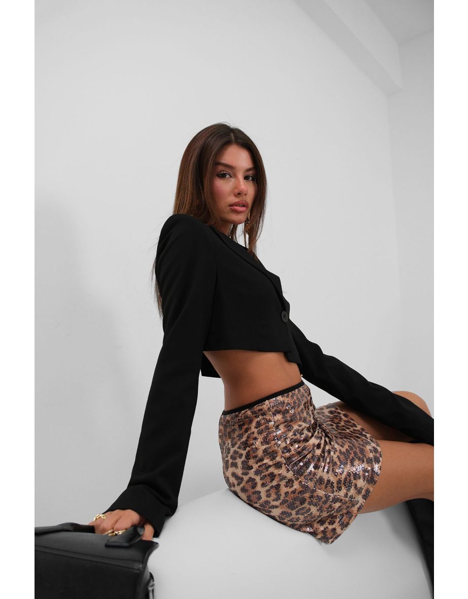 Multicolored Leopard Patterned Sequin Skirt - 5