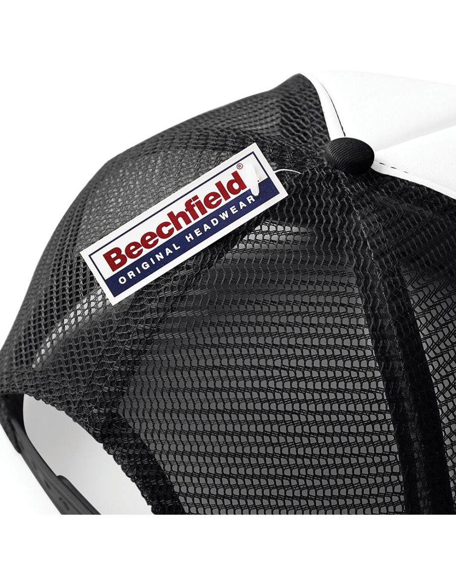 Beechfield Vintage Plain Snap-Back Trucker Cap - Black/White - 3