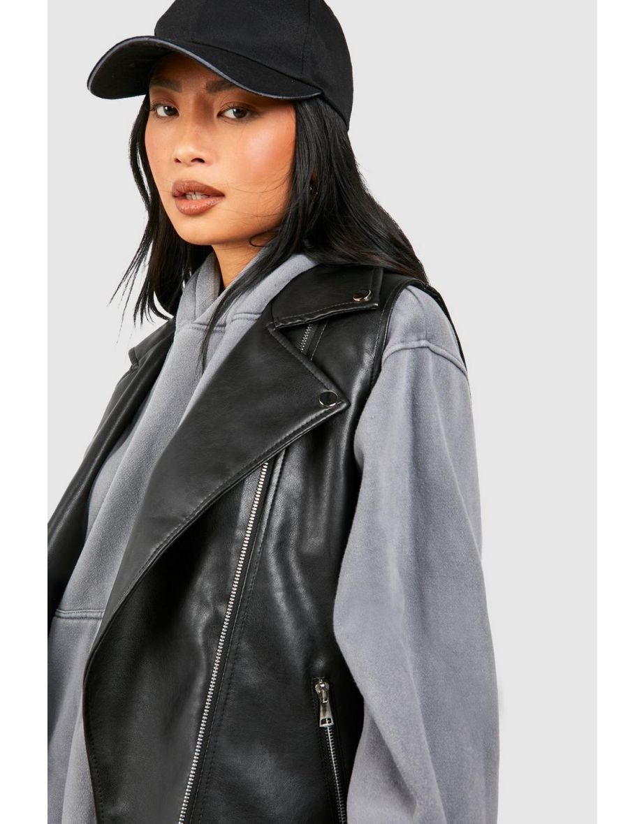Petite Faux Leather Sleeveless Biker Jacket - 3