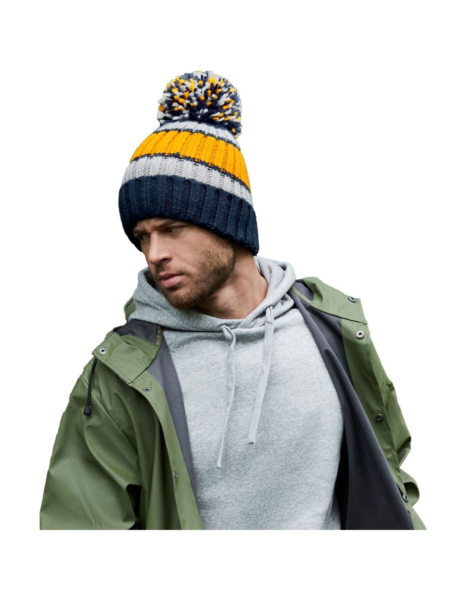 Beechfield Hygge Striped Beanie - Dijon/Blue - 2