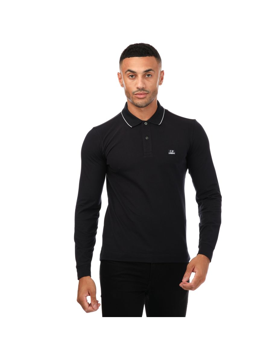 Shop Men s C.P. Company Stretch Piquet Long Sleeved Polo Shirt in Blue Online in Bahrain VogaCloset