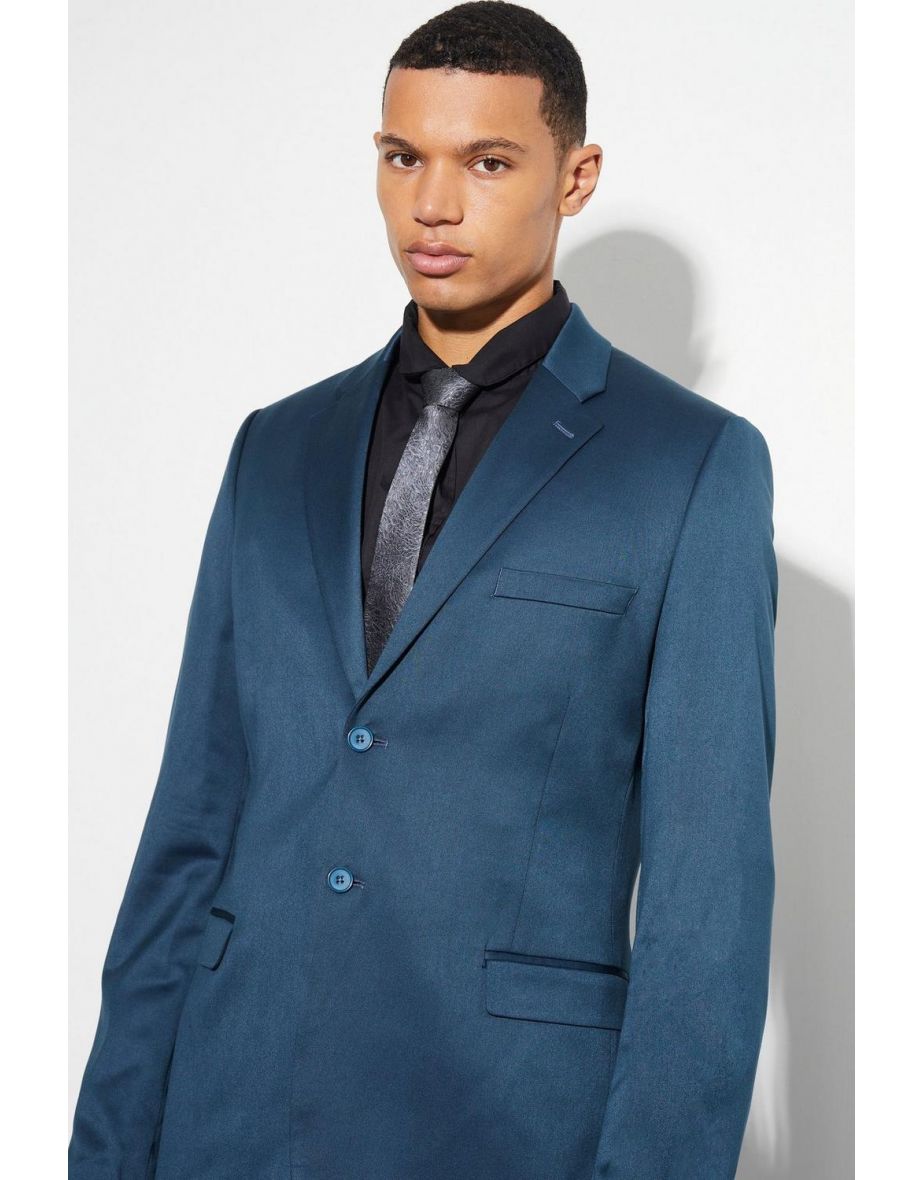 Tall Skinny Satin Suit Jacket - navy - 2