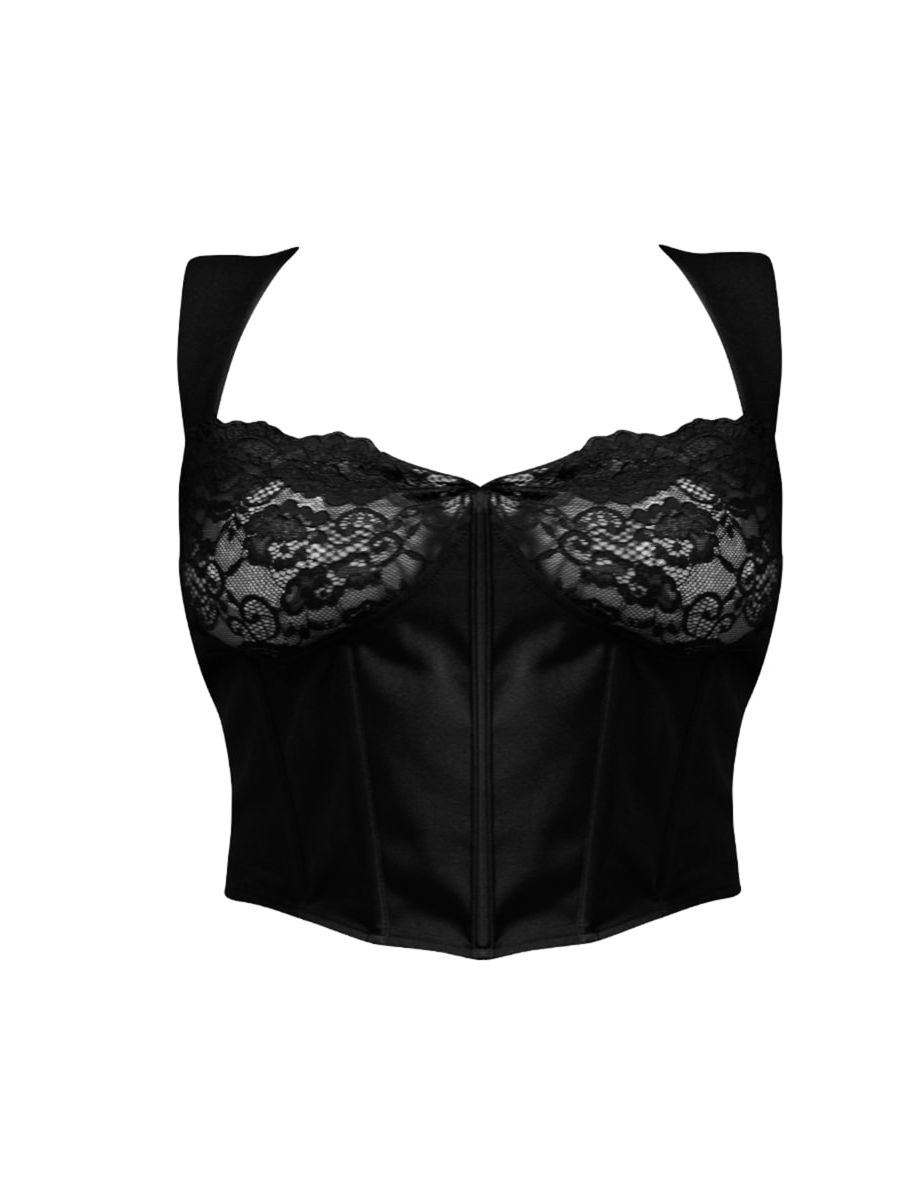 Plus Black Lace Trim Corset Top - 4