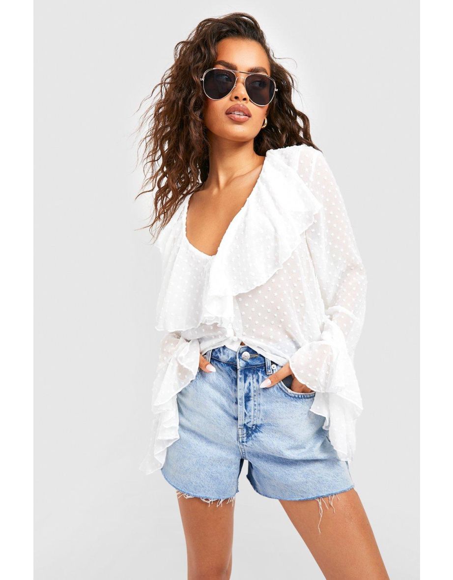 White chiffon hot sale ruffle blouse