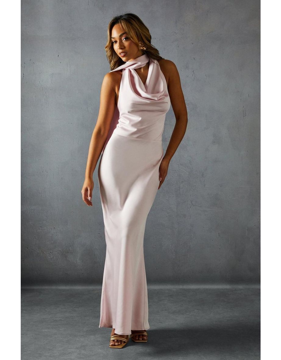Satin Cowl Wrap Neck Maxi Dress