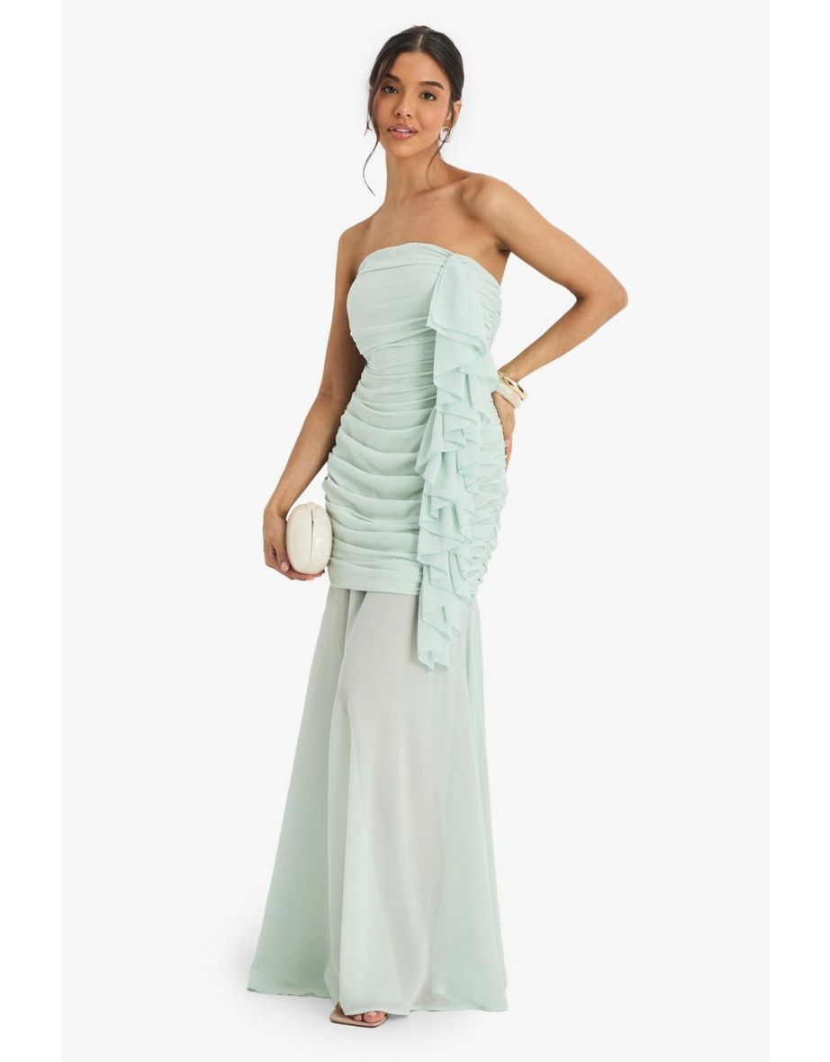 Chiffon Ruched Maxi Dress - mint