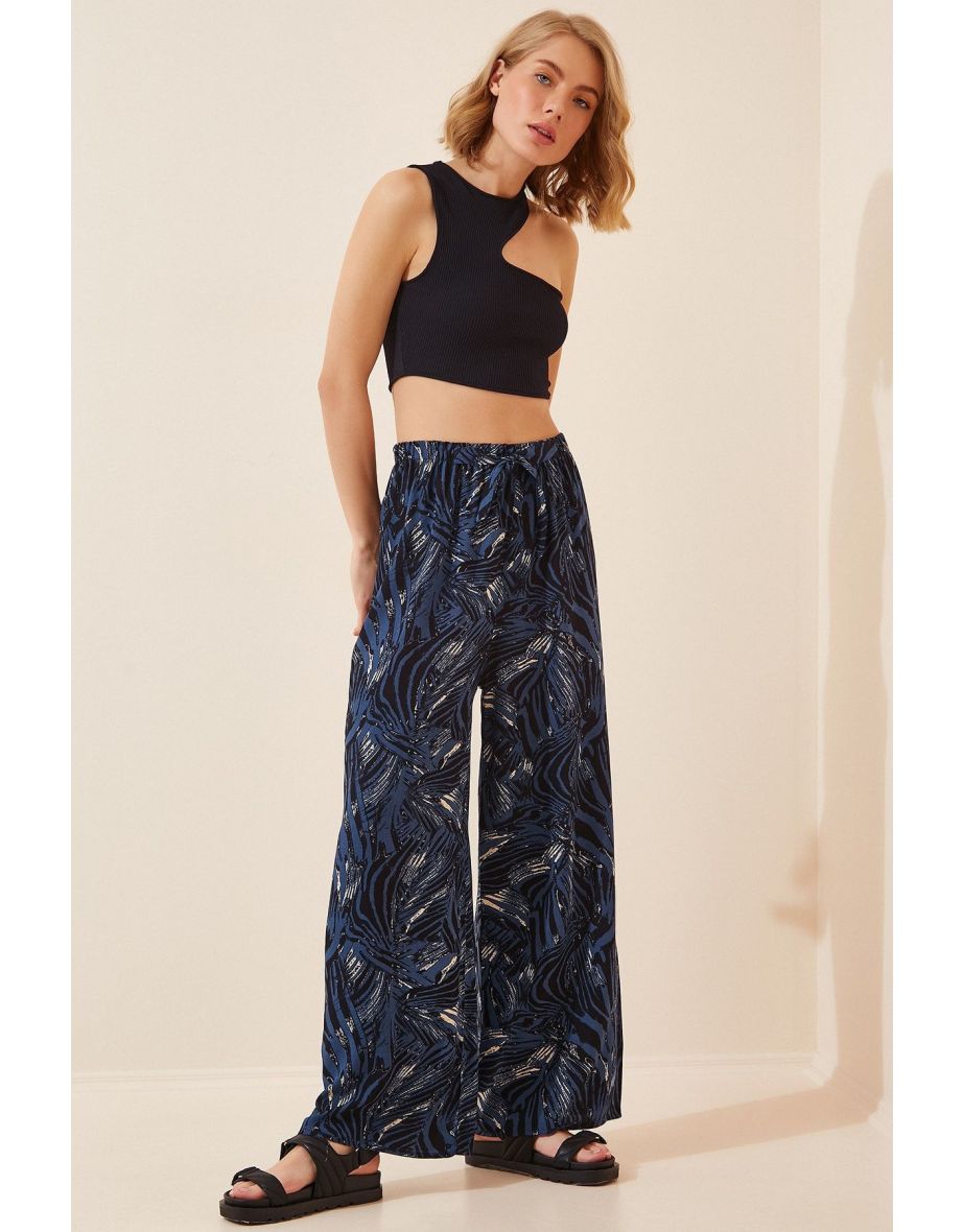 Women's Cobalt Blue High Waist Summer Wide Viscose Pants