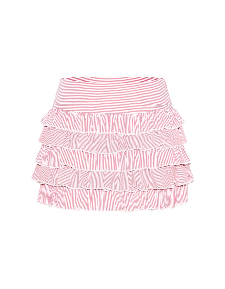 Tomato Red Contrast Pinstripe Cotton Poplin Rara Mini Skirt - 5