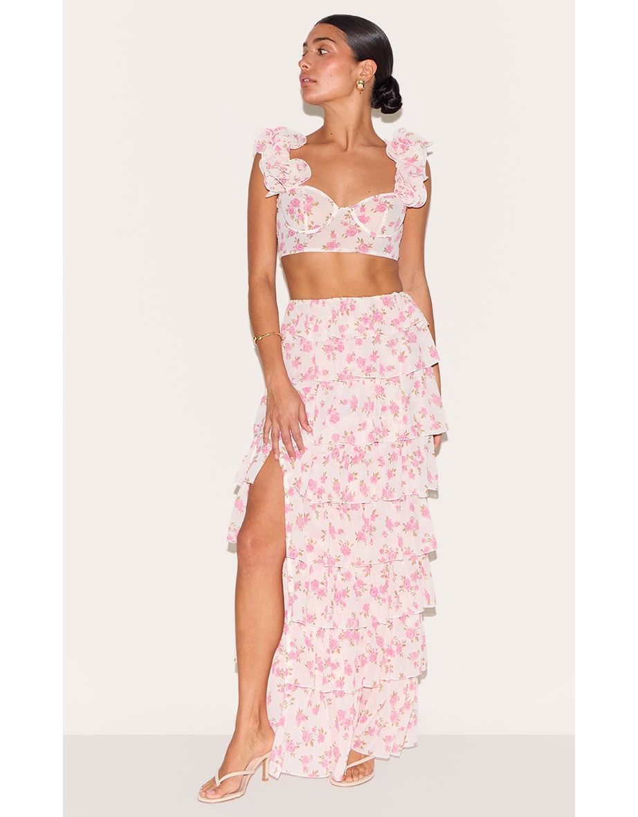 Petite Multi Floral Ruffle Crop Top