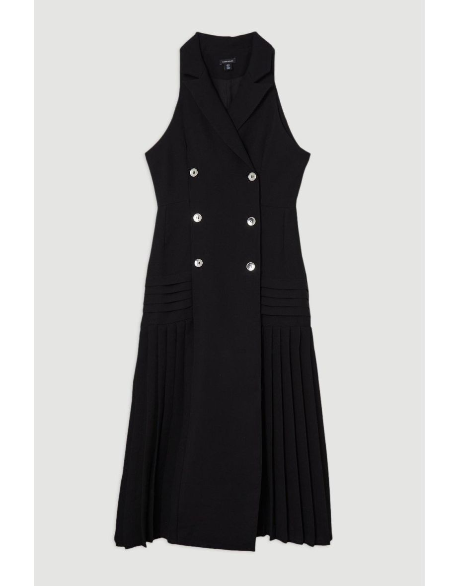 Pleated Button Detail Sleeveless Woven Midi Dress - 3