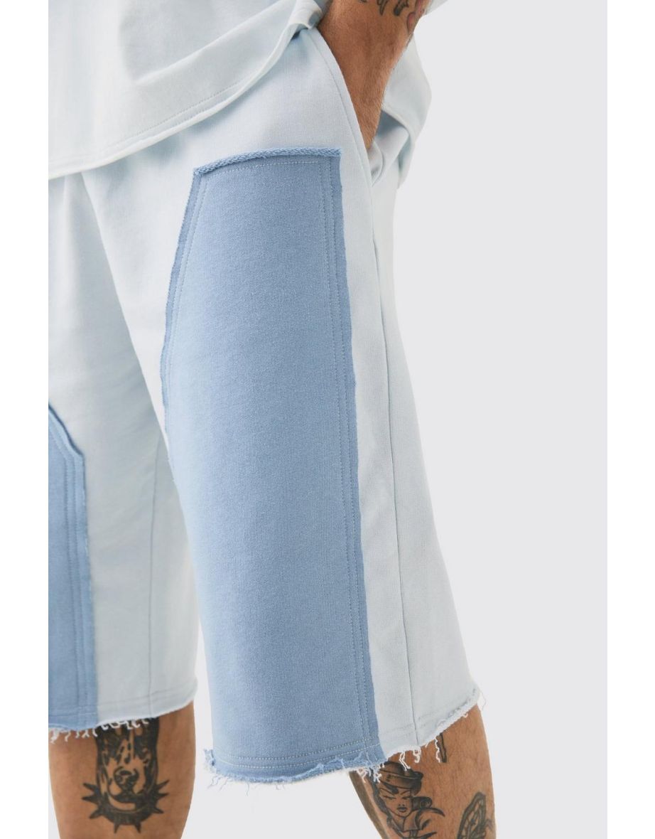 Baggy Carpenter Panel Frayed Edge Applique Jorts - light blue - 2