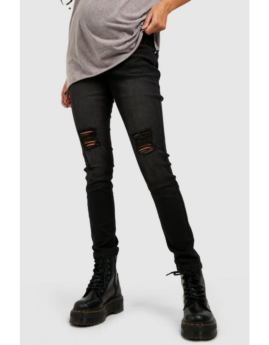 Maternity Over The Bump Rip Skinny Jeans - black - 3