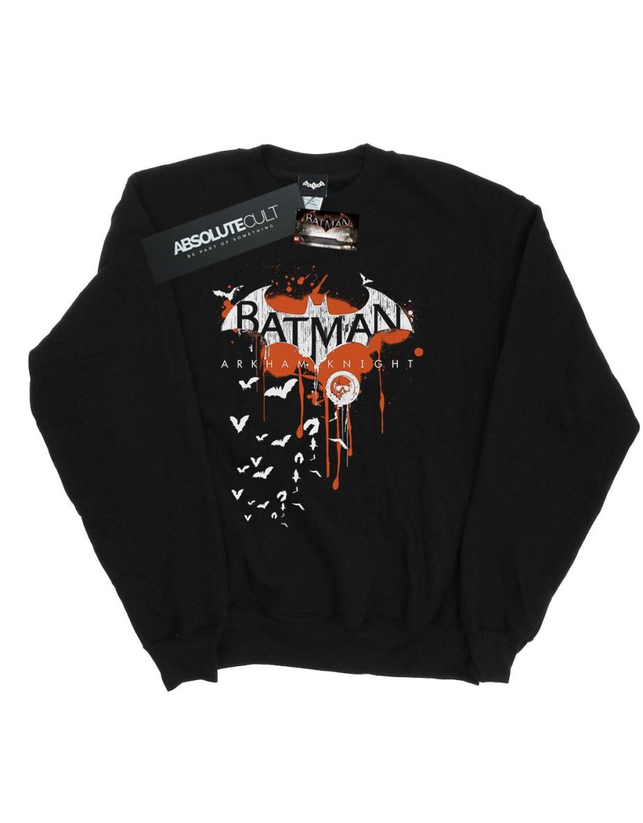 DC Comics Girls Batman Arkham Knight Halloween Logo Art Sweatshirt - Black - 2