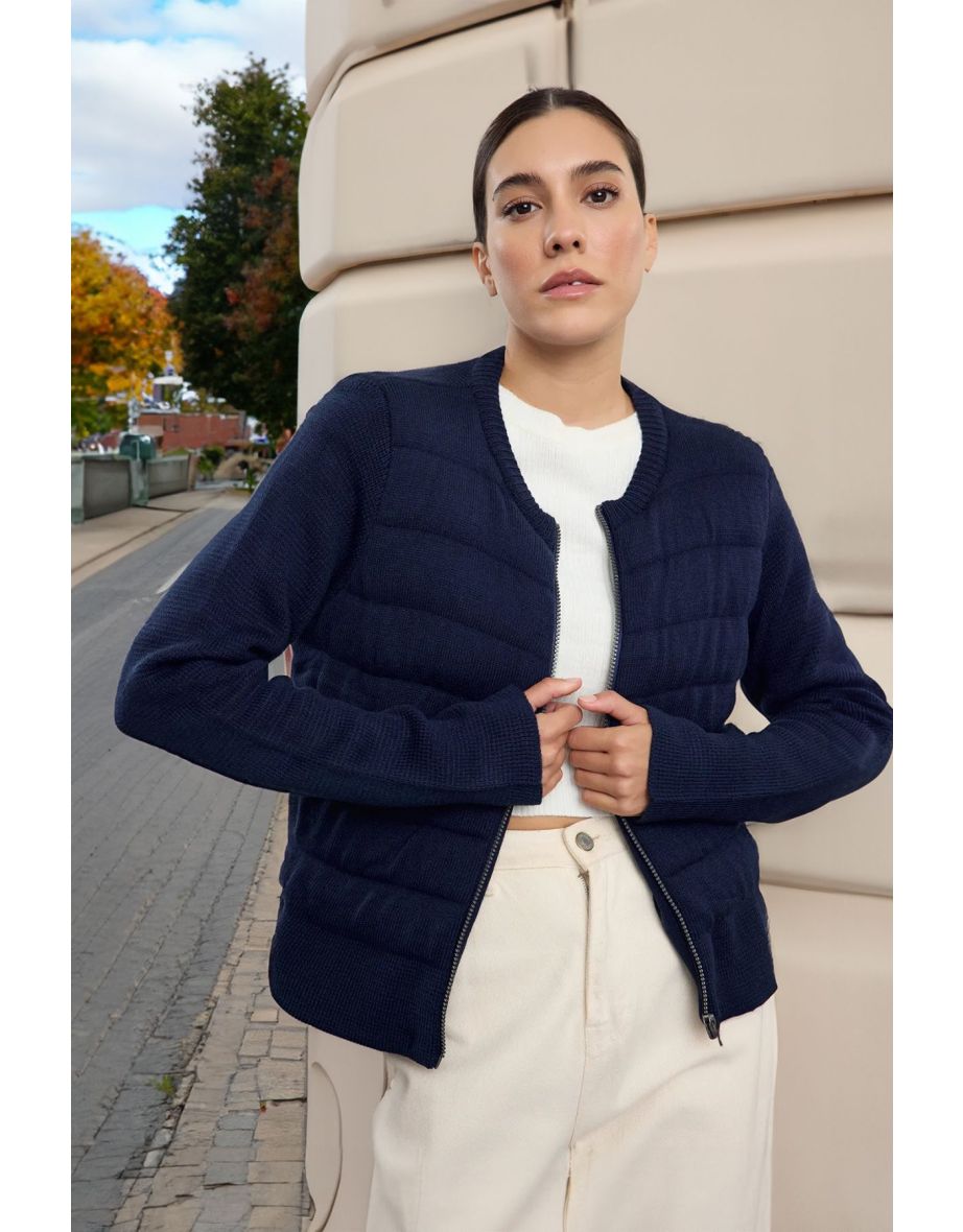 Navy Blue Crew Neck Coat Knitwear Cardigan