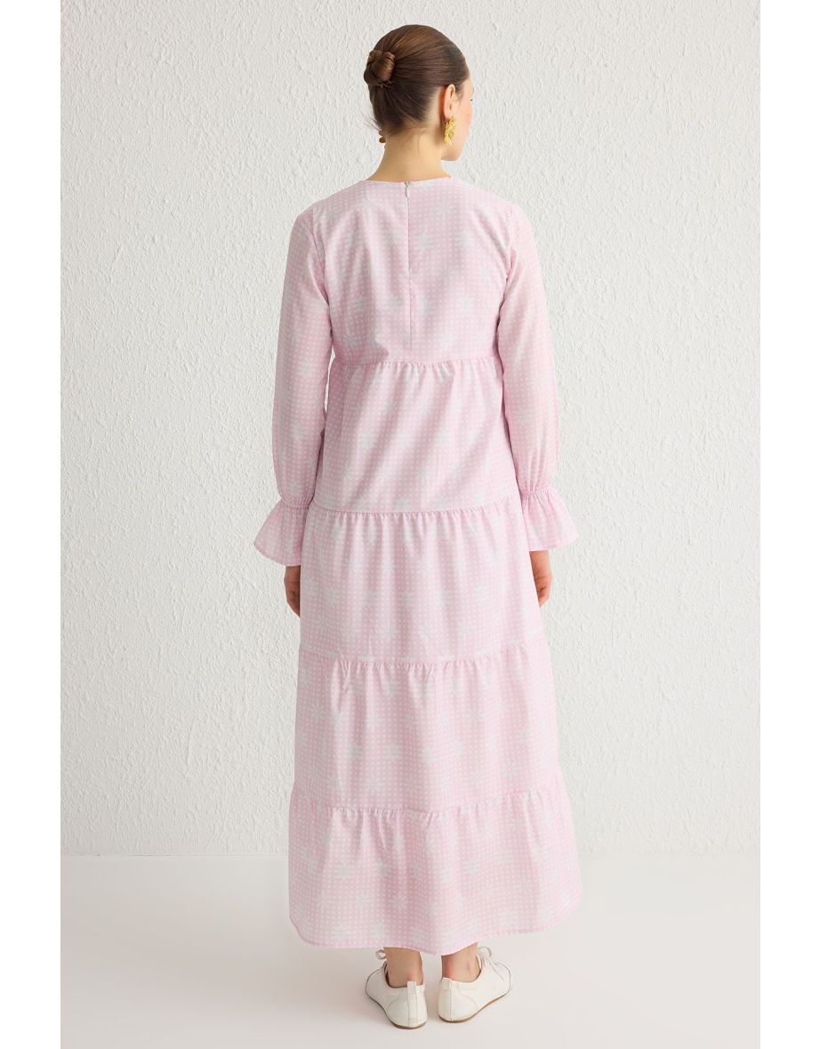 Light Pink Lined Floral Woven Terrycotton Dress - 4