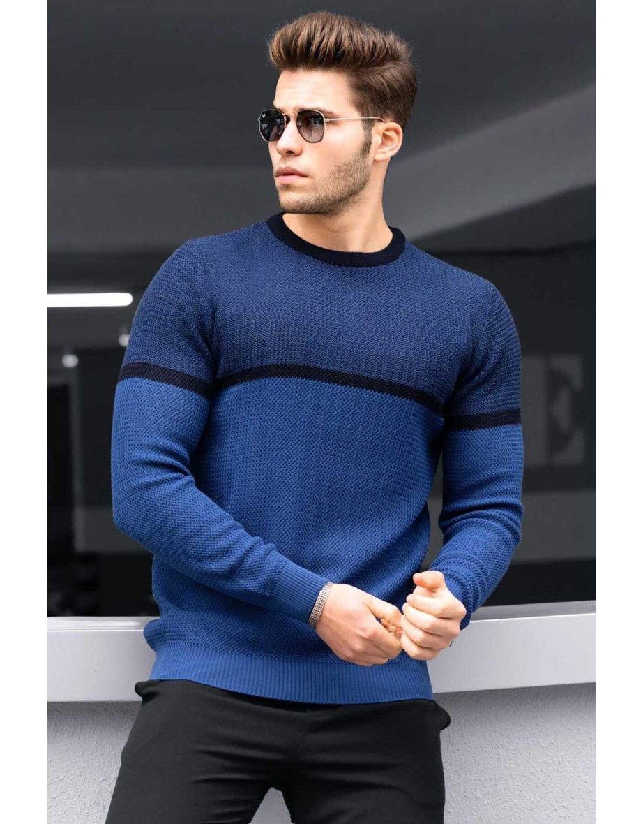 Men's Indigo Color Block Sweater