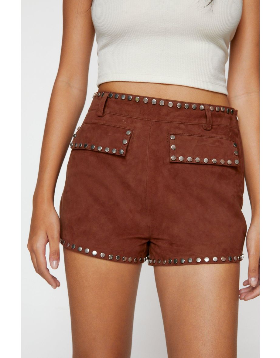 Real Suede Studded Detail Shorts