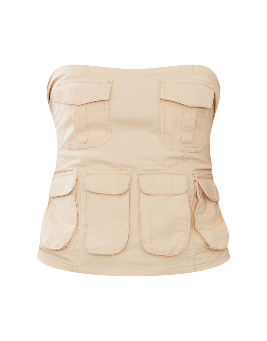 Tall Beige Cargo Pocket Detail Corset Top - 4