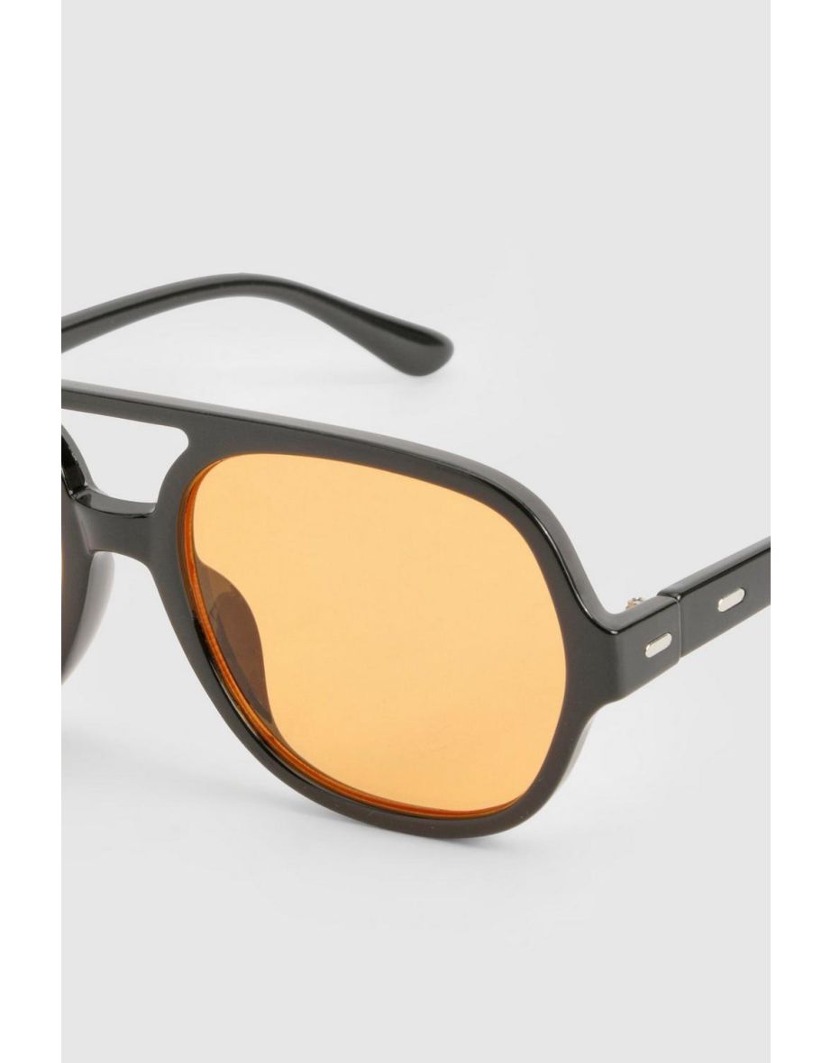 Thick Frame Aviator Sunglasses - black - 2