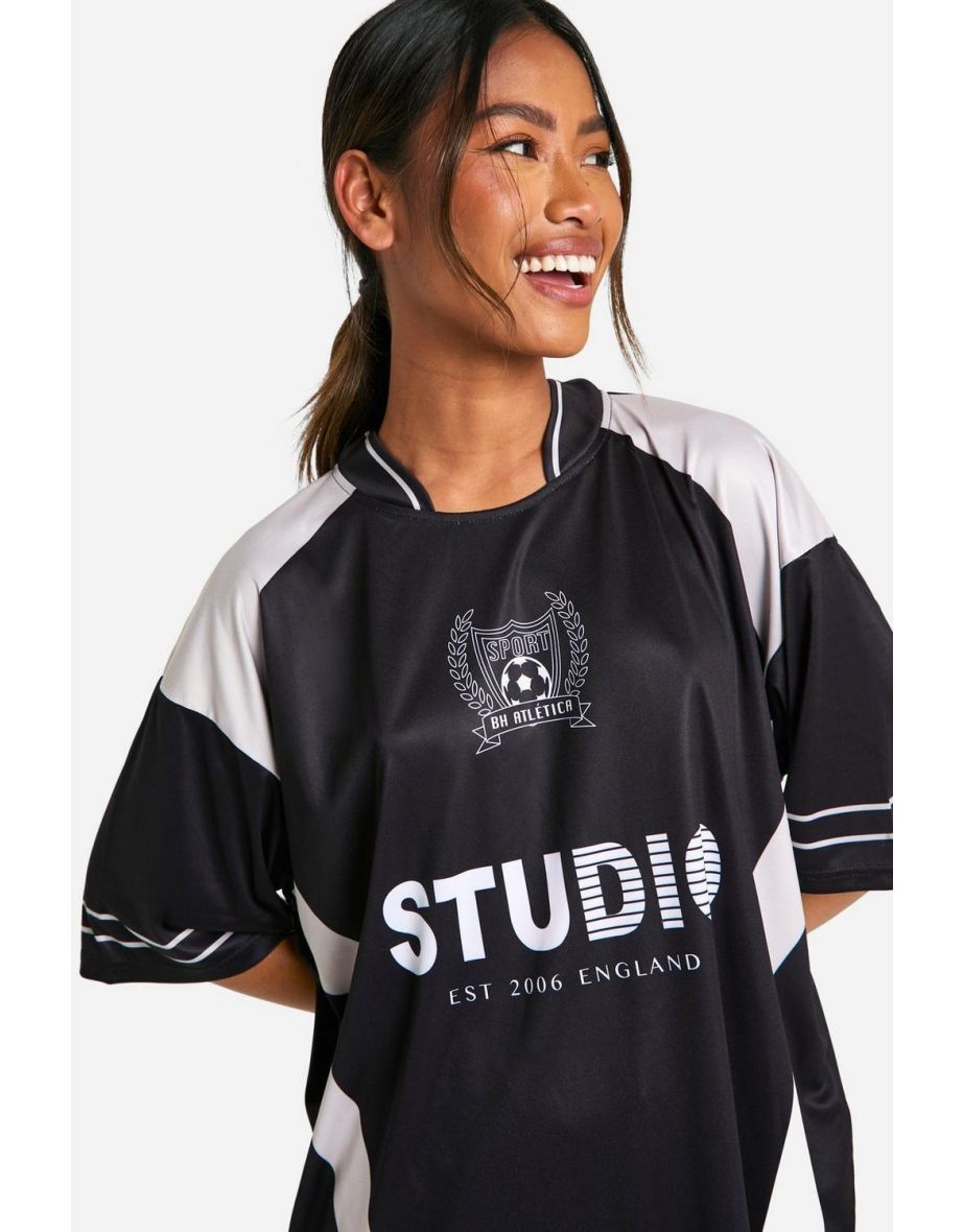 Studio Slogan Mono Collared Football T-shirt - black - 3