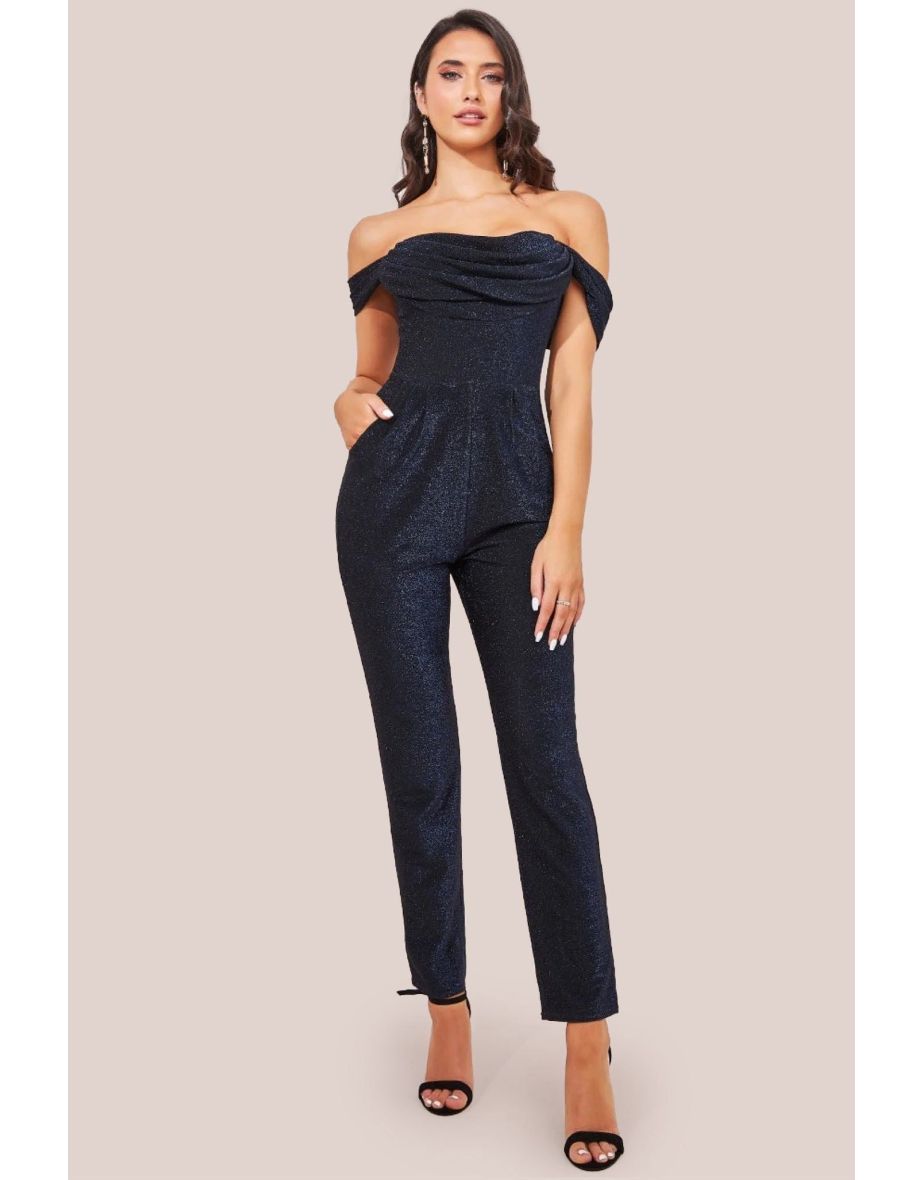 Goddiva Lurex Cowl Neck Jumpsuit