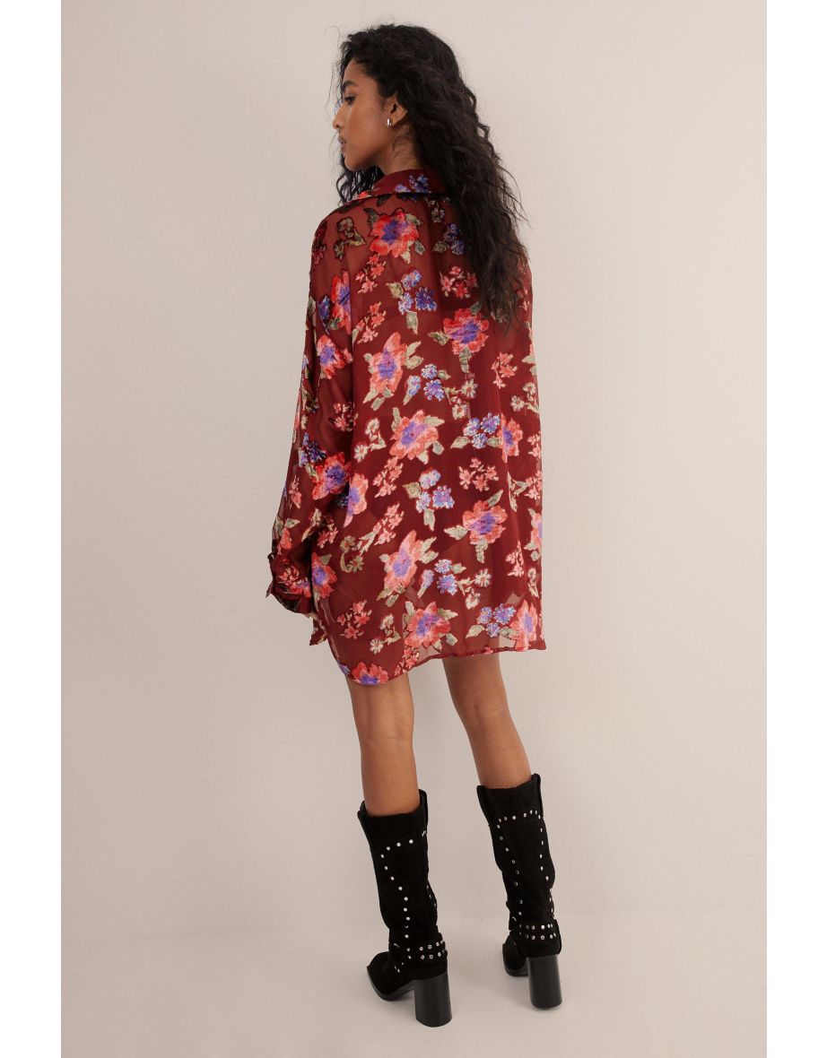 Devore Oversized Sheer Floral Shirt - 3