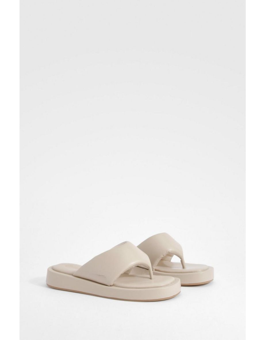 Chunky Padded Flip Flop Sandals - beige