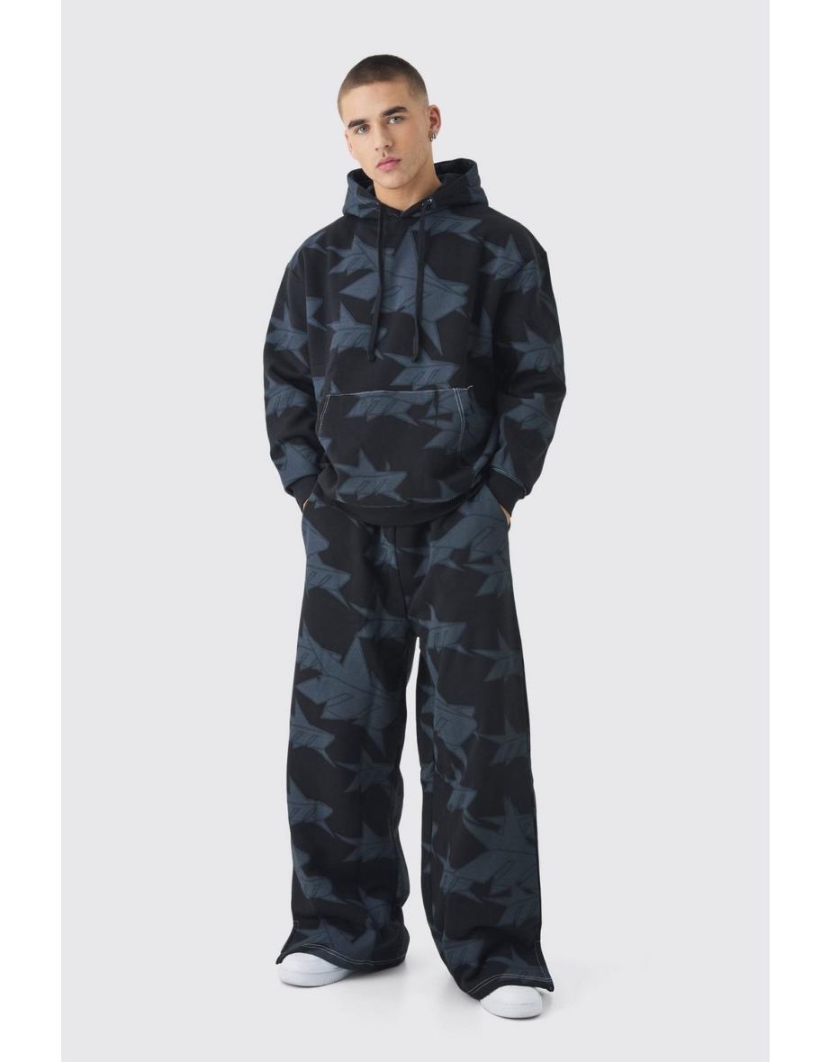 Oversized All Over Star Print Hooded Tracksuit