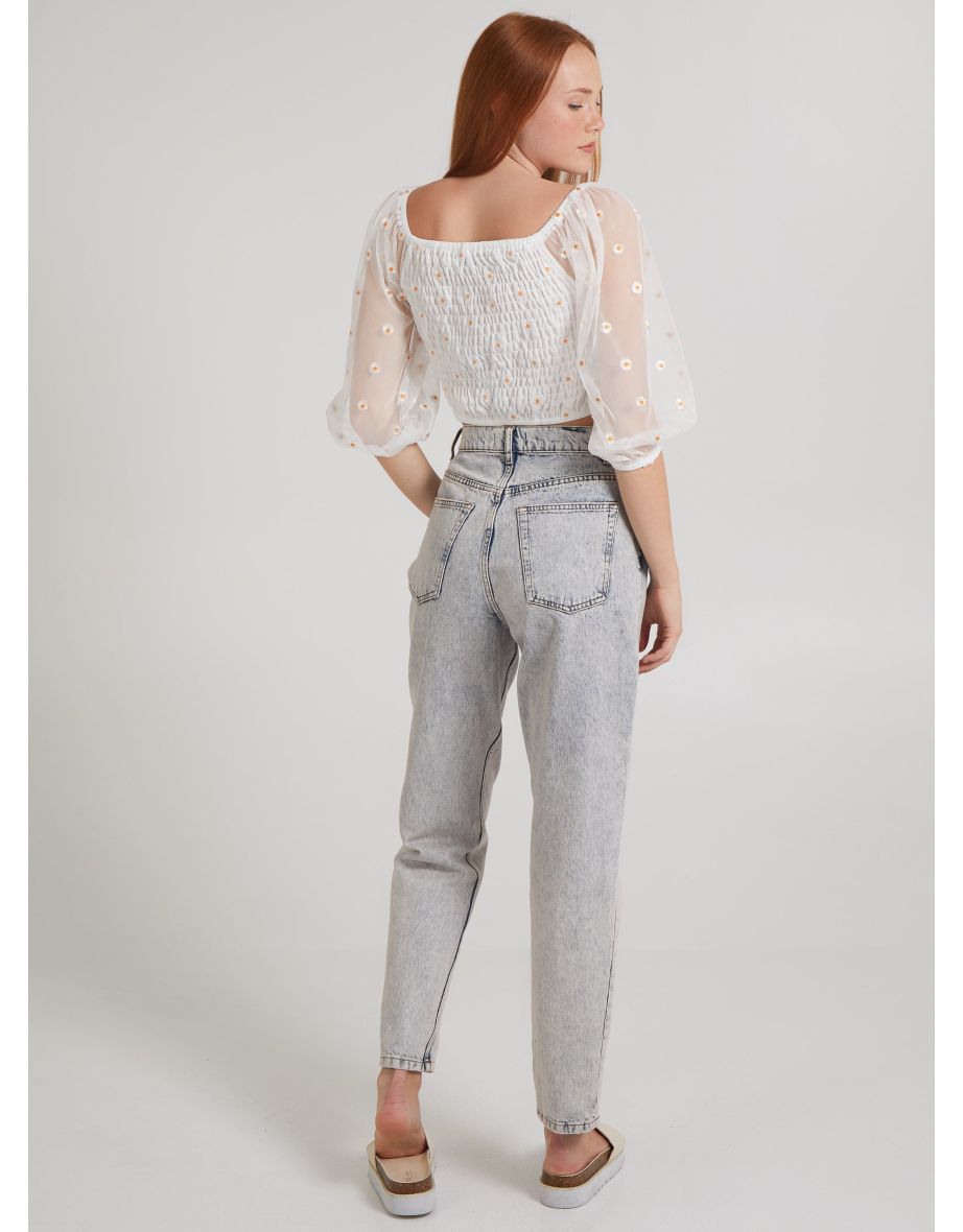 Daisy Embroidered Bardot Top - 4