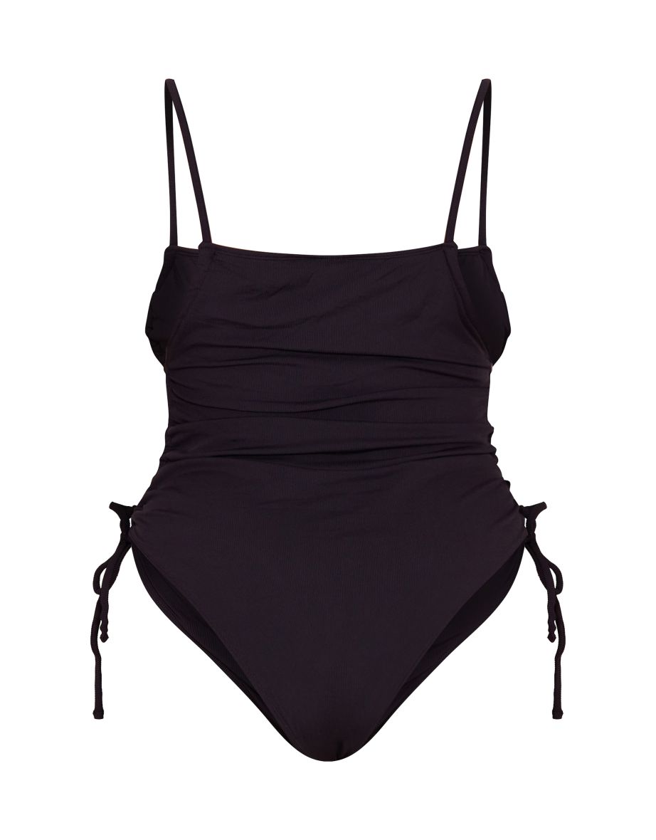 Plus Black Ruched Side Tie Swimsuit - 5