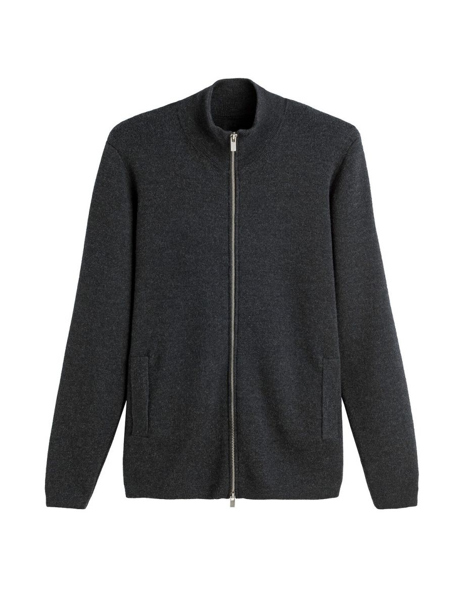 Merino Wool Cardigan in Fine Knit with Zip Fastening - 4