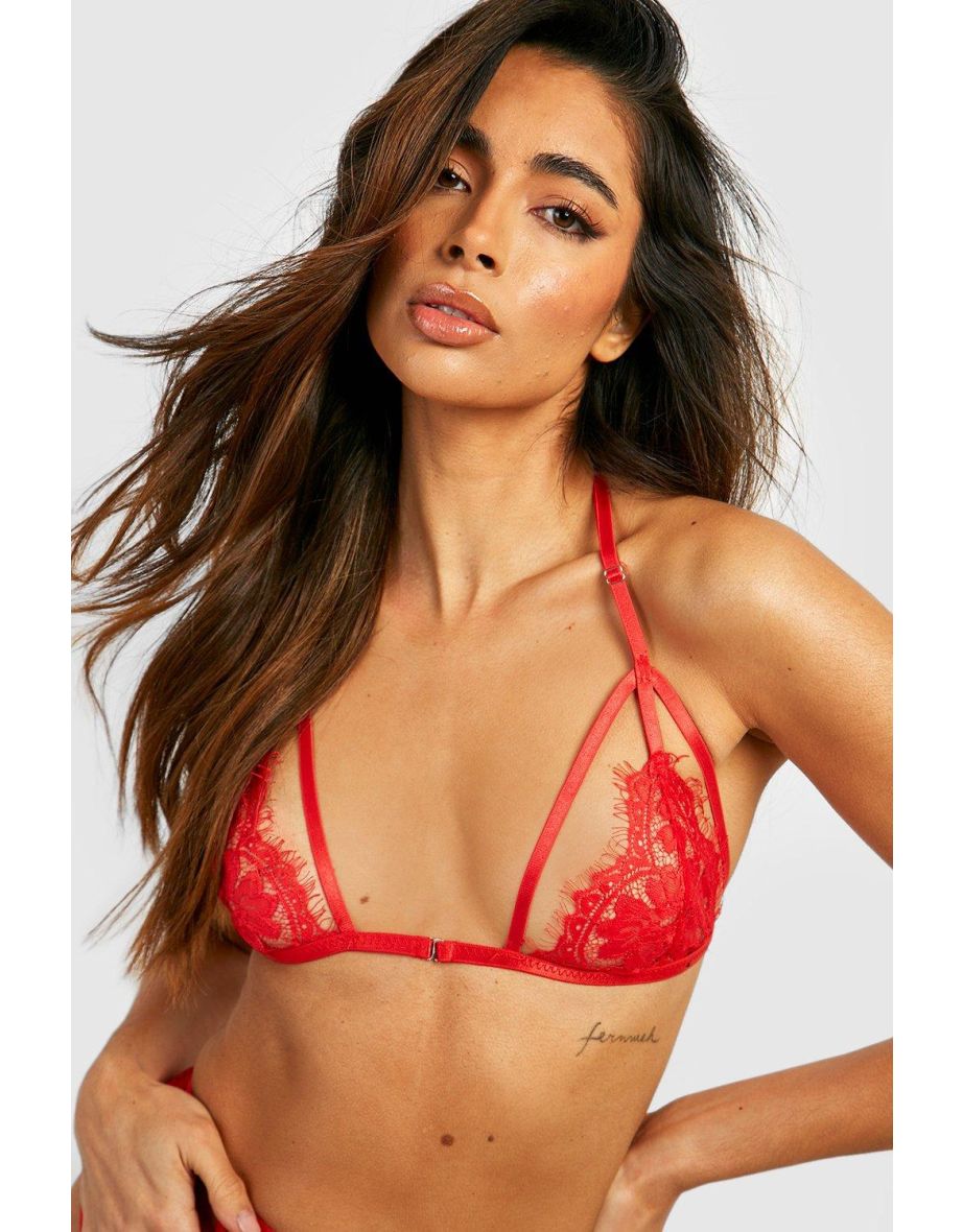 Valentine's Eyelash Lace Suspender Lingerie Set - red - 2