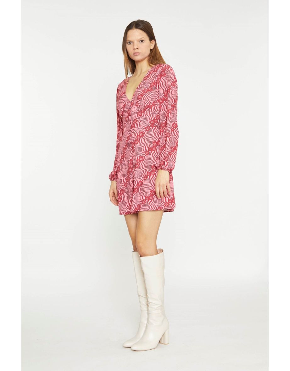 Digital-Wave Flower Long-Sleeve Mini-Dress - 2