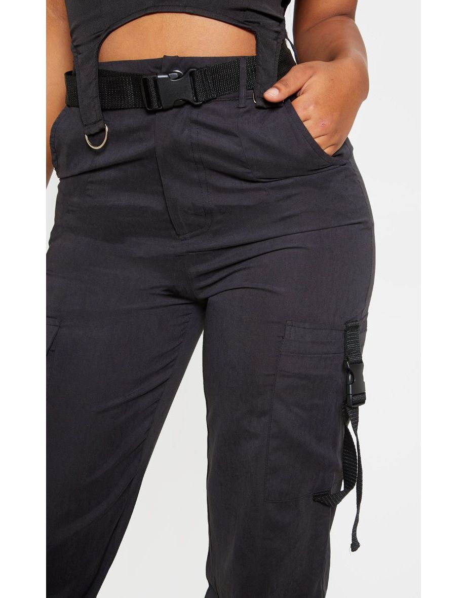 Black Buckle Detail Belted Cargo Trouser - 4