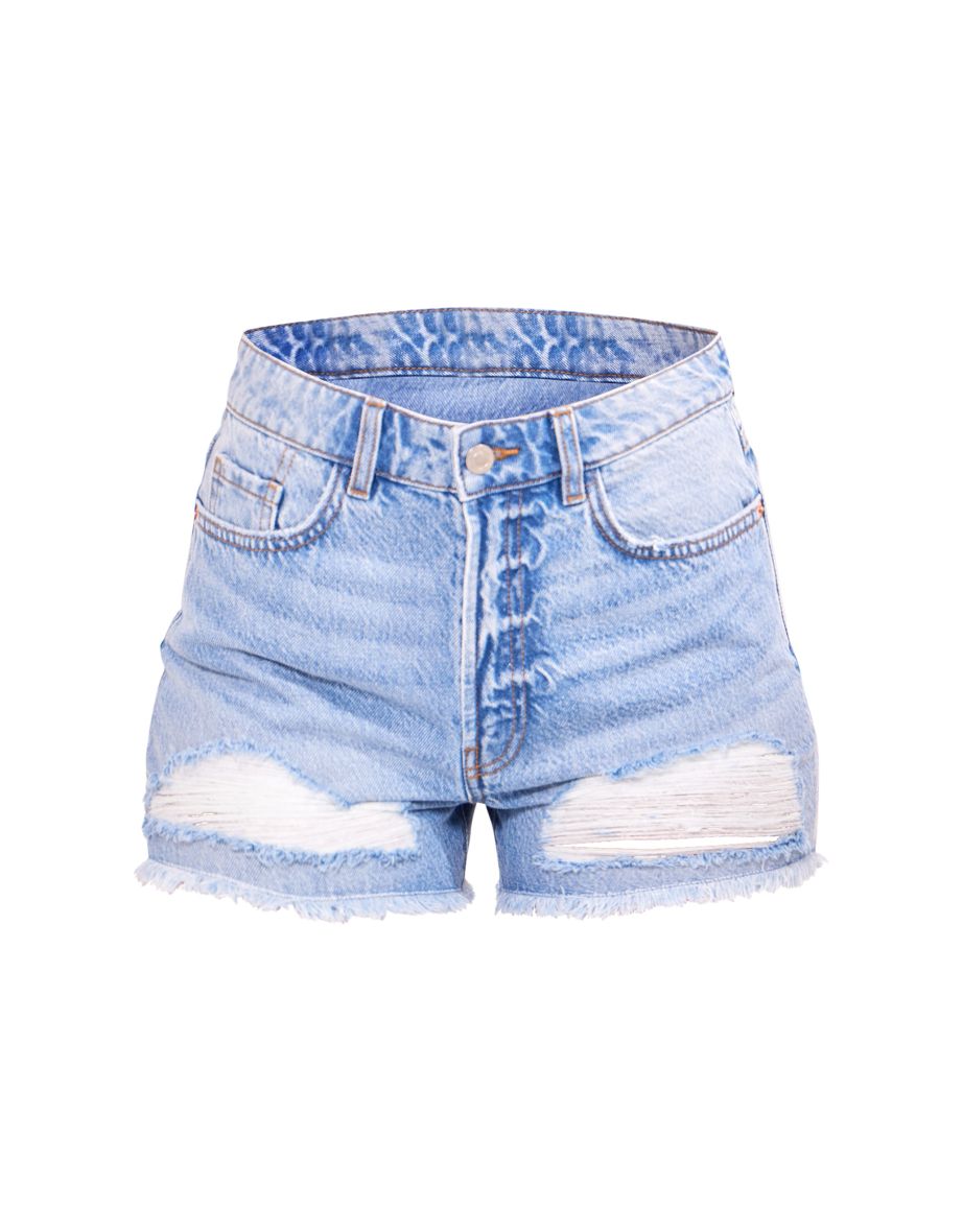 PRETTYLITTLETHING Tall Vintage Mid Wash Distressed Mid Rise Denim Shorts - 5