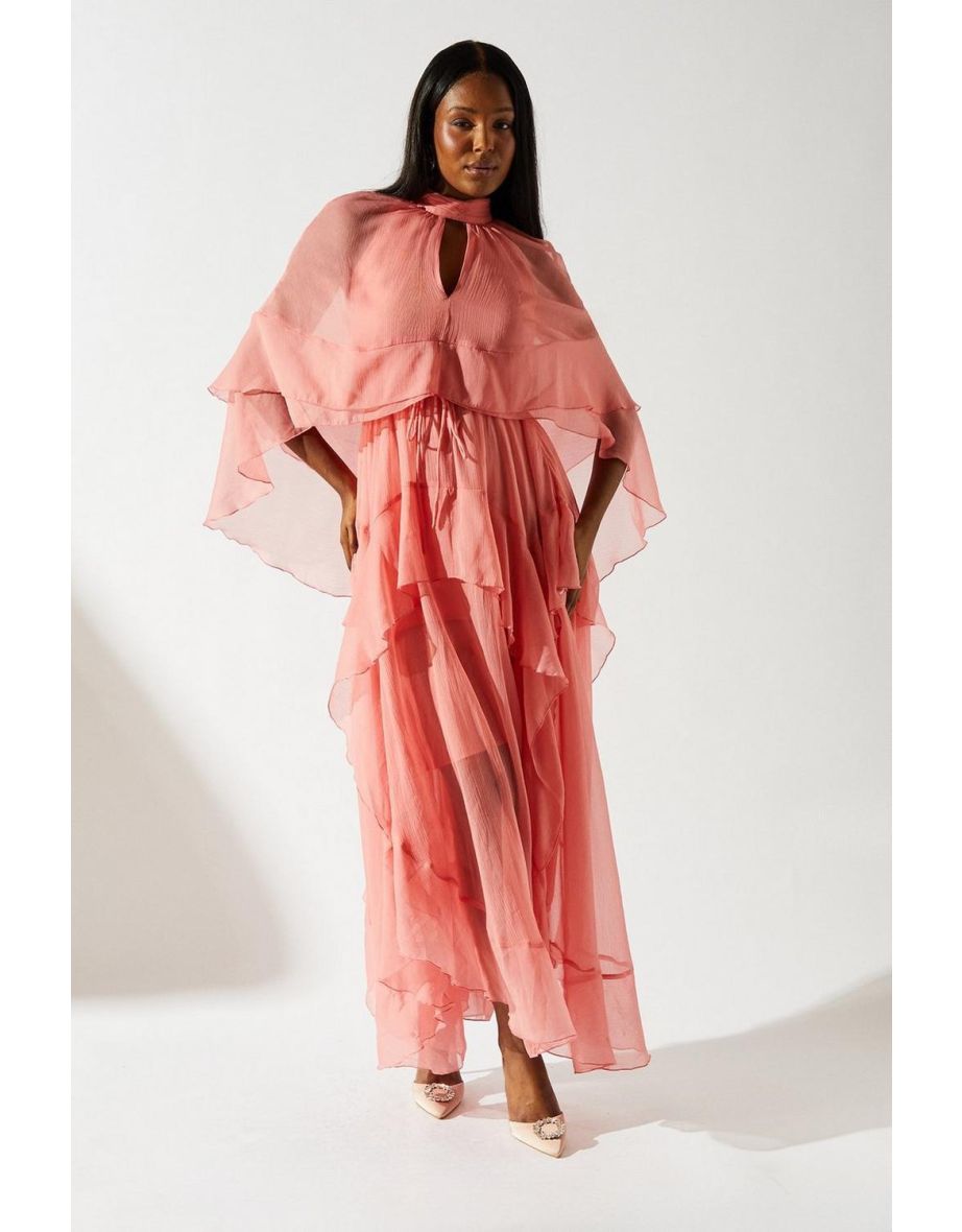 Tie Neck Frill Tiered Maxi Dress