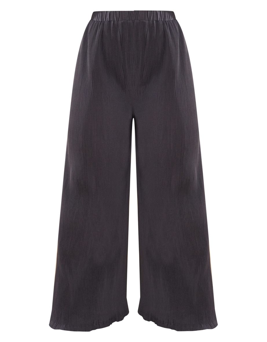 Plus Charcoal Plisse High Waisted Wide Leg Trousers - 4