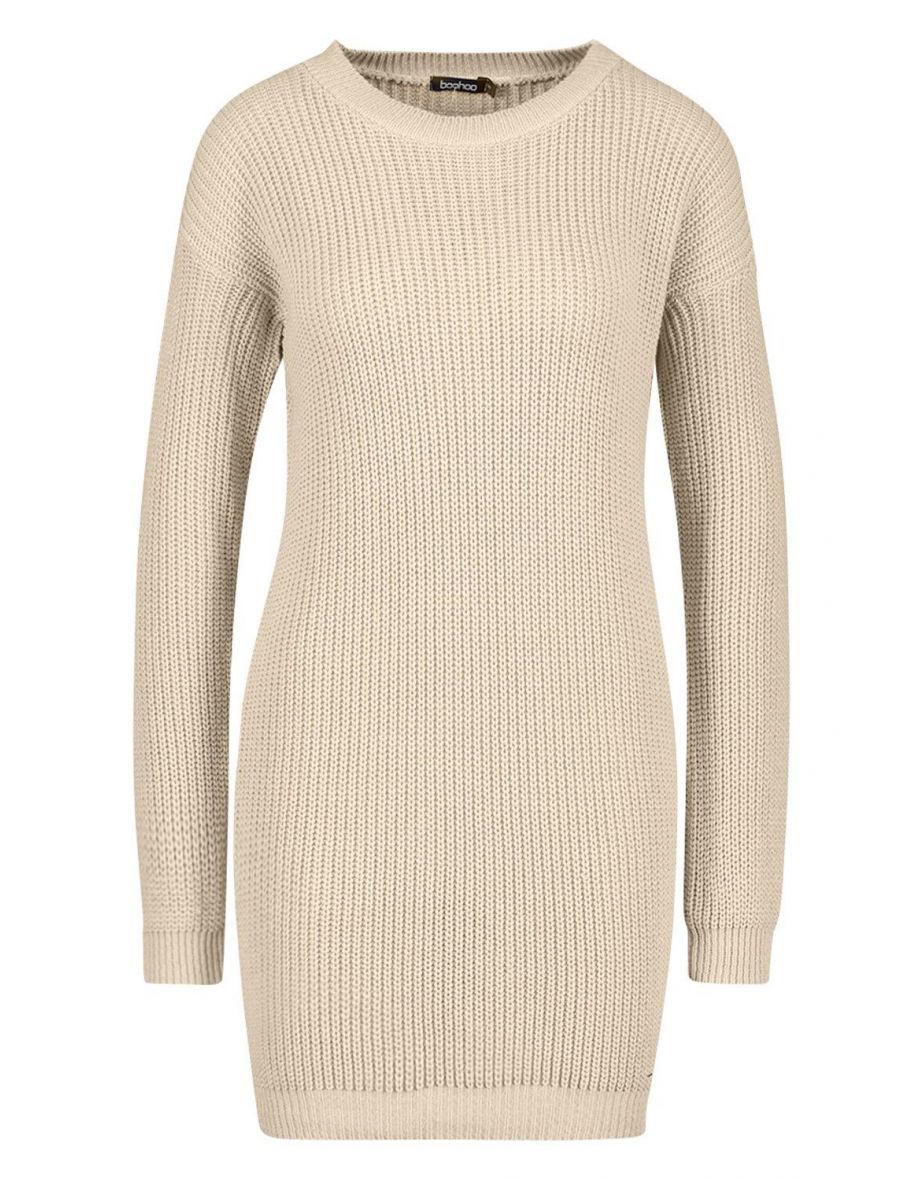 Crew Neck Jumper Dress - stone - 1