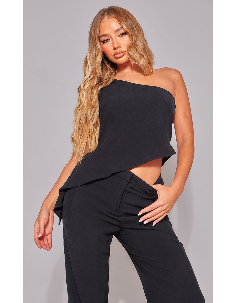 Black asymmetric one shoulder top online