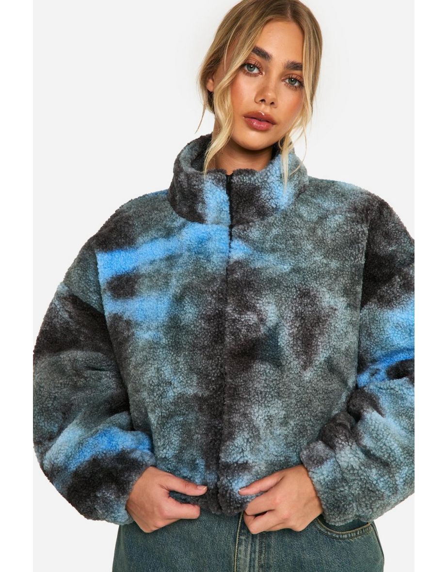Boxy Tie Dye Print Teddy Bomber Jacket - 3