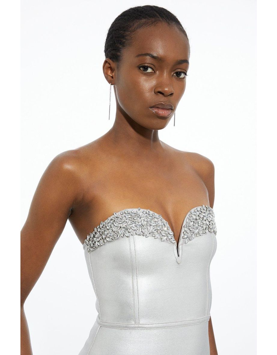 Figure Form Bandage Embellished Corset Style Knit Midaxi Dress - 6
