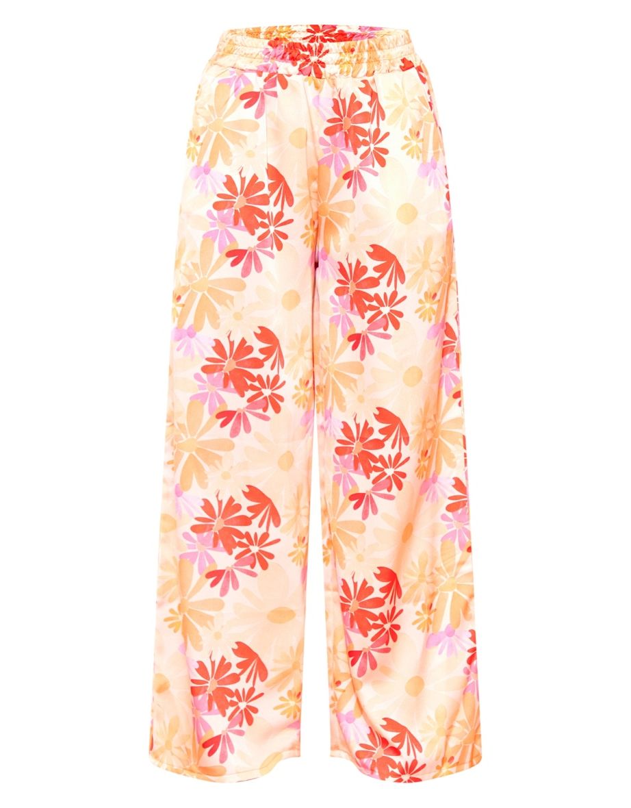 Petite Orange Floral Print Low Rise Satin Trousers - 4