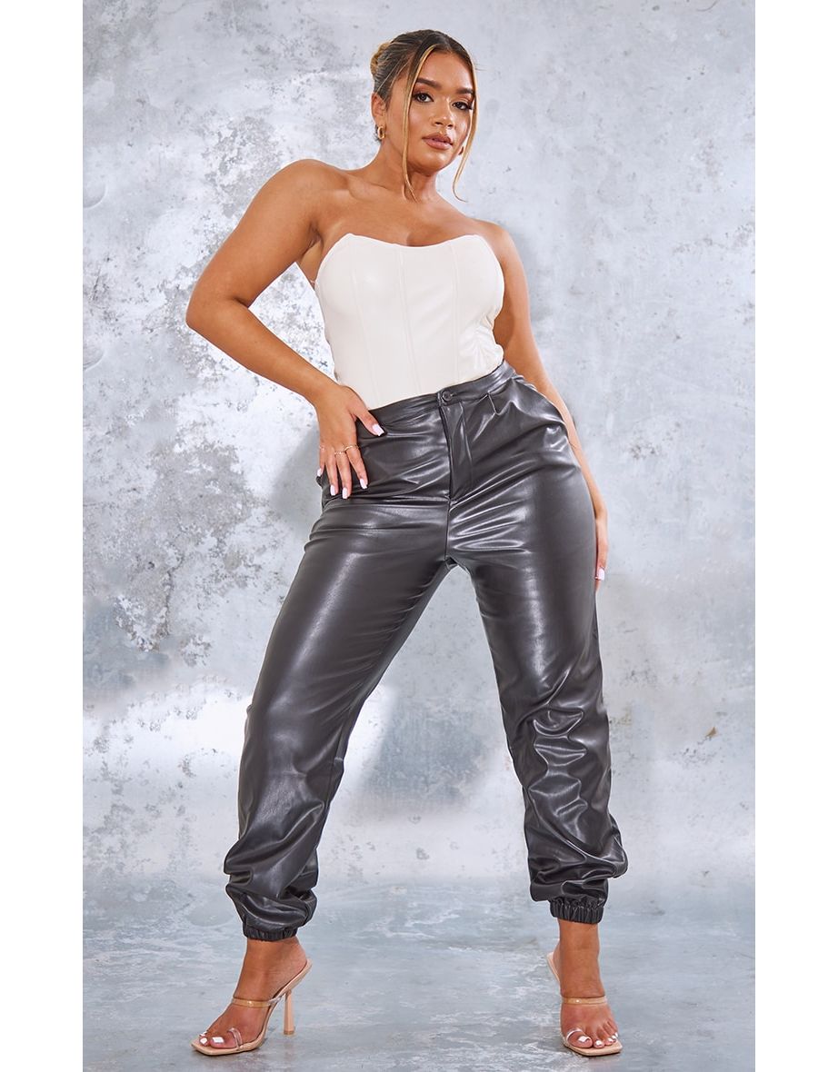 Shop Shape Black Faux Leather Cuff Joggers Online in Oman VogaCloset