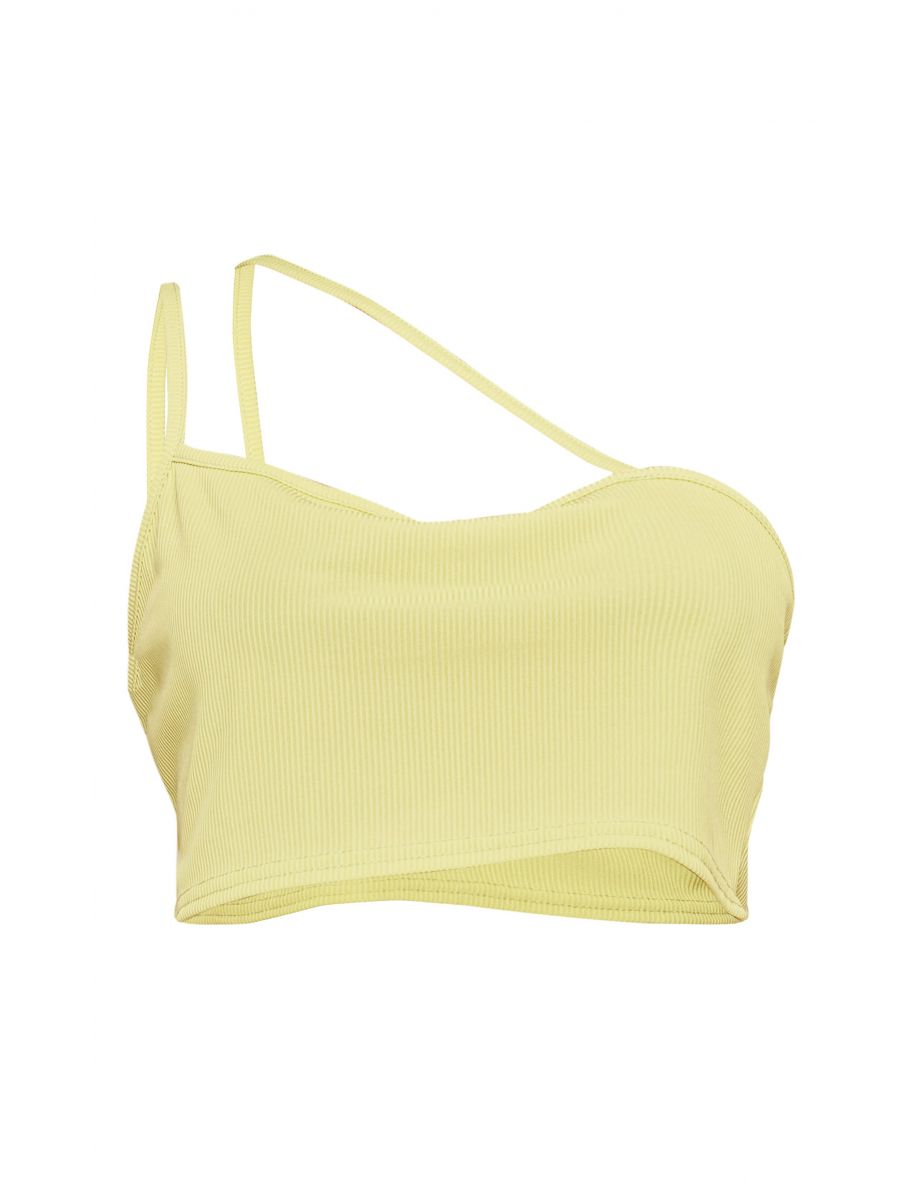 Lime Ribbed Asymmetric Strappy Crop Top - 4