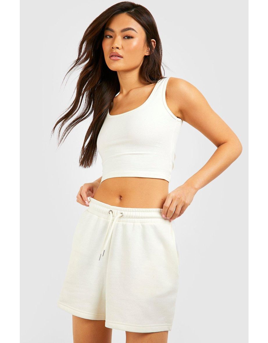 Scoop Neck Crop Top And Sweat Short Set - ecru - 3