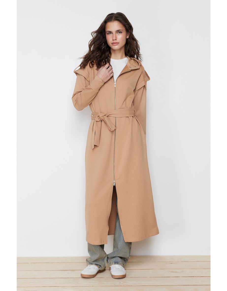 Beige Zipper Knitted Jacket