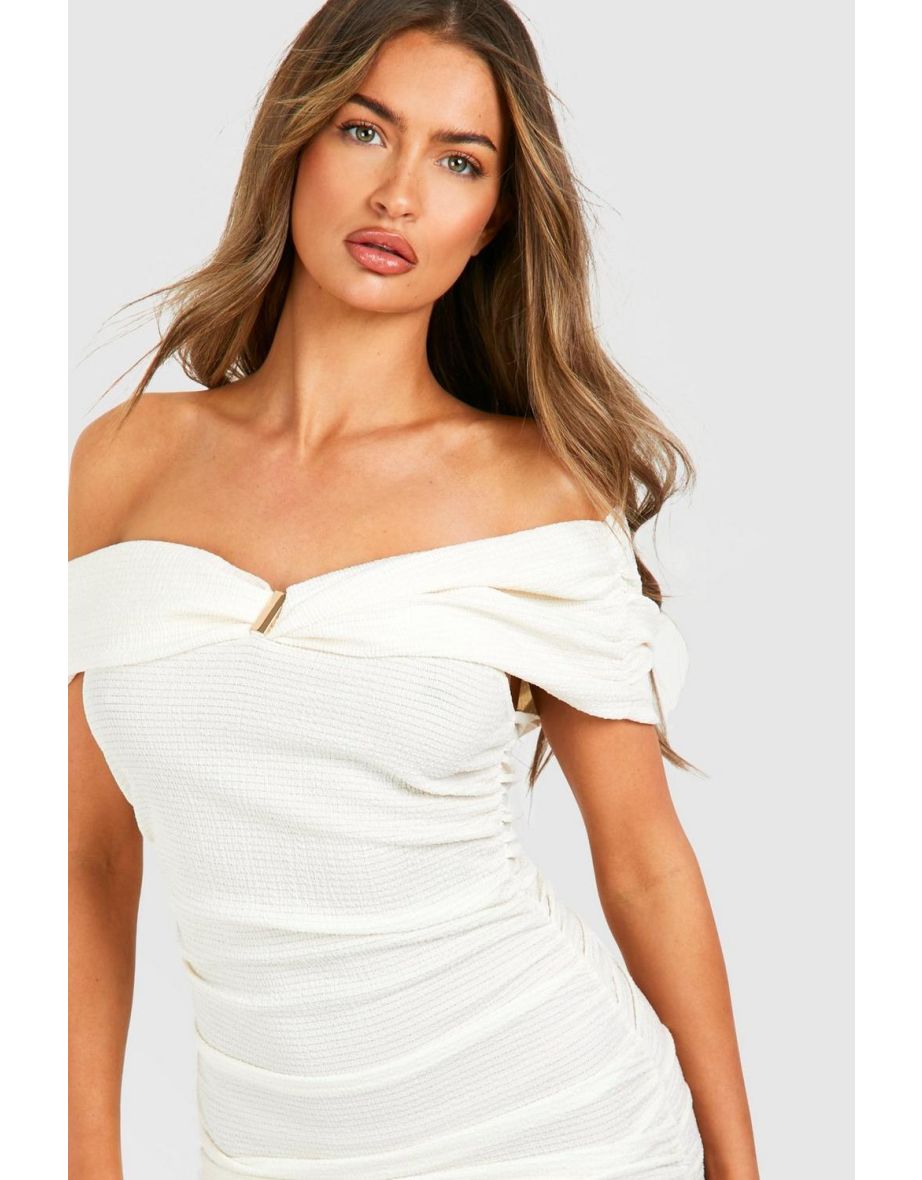 Bardot Crinkle Texture Mini Dress - cream - 3
