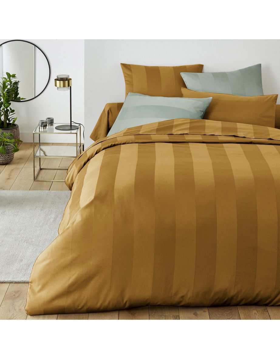 Wide Striped Cotton Satin Fitted Sheet - 1